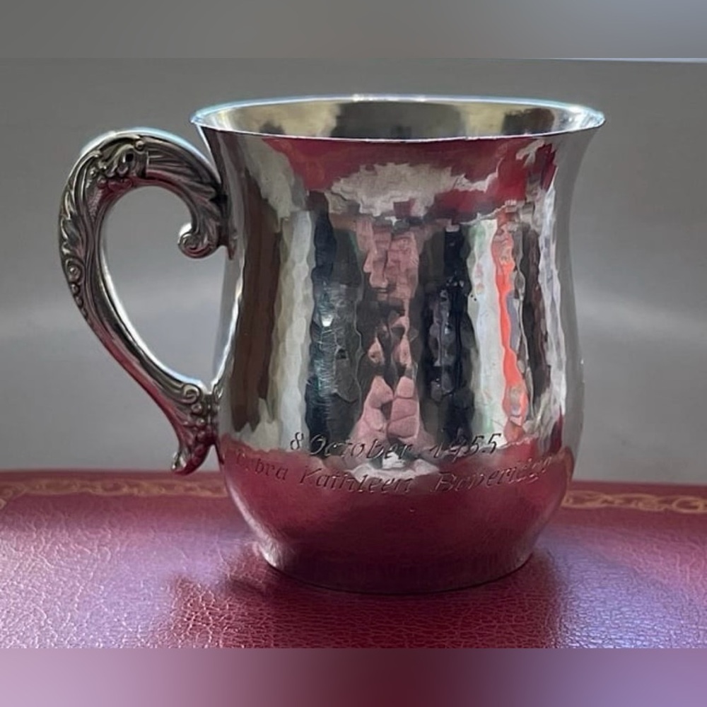 Vintage Sterling Silver Hammered Monogrammed Cup